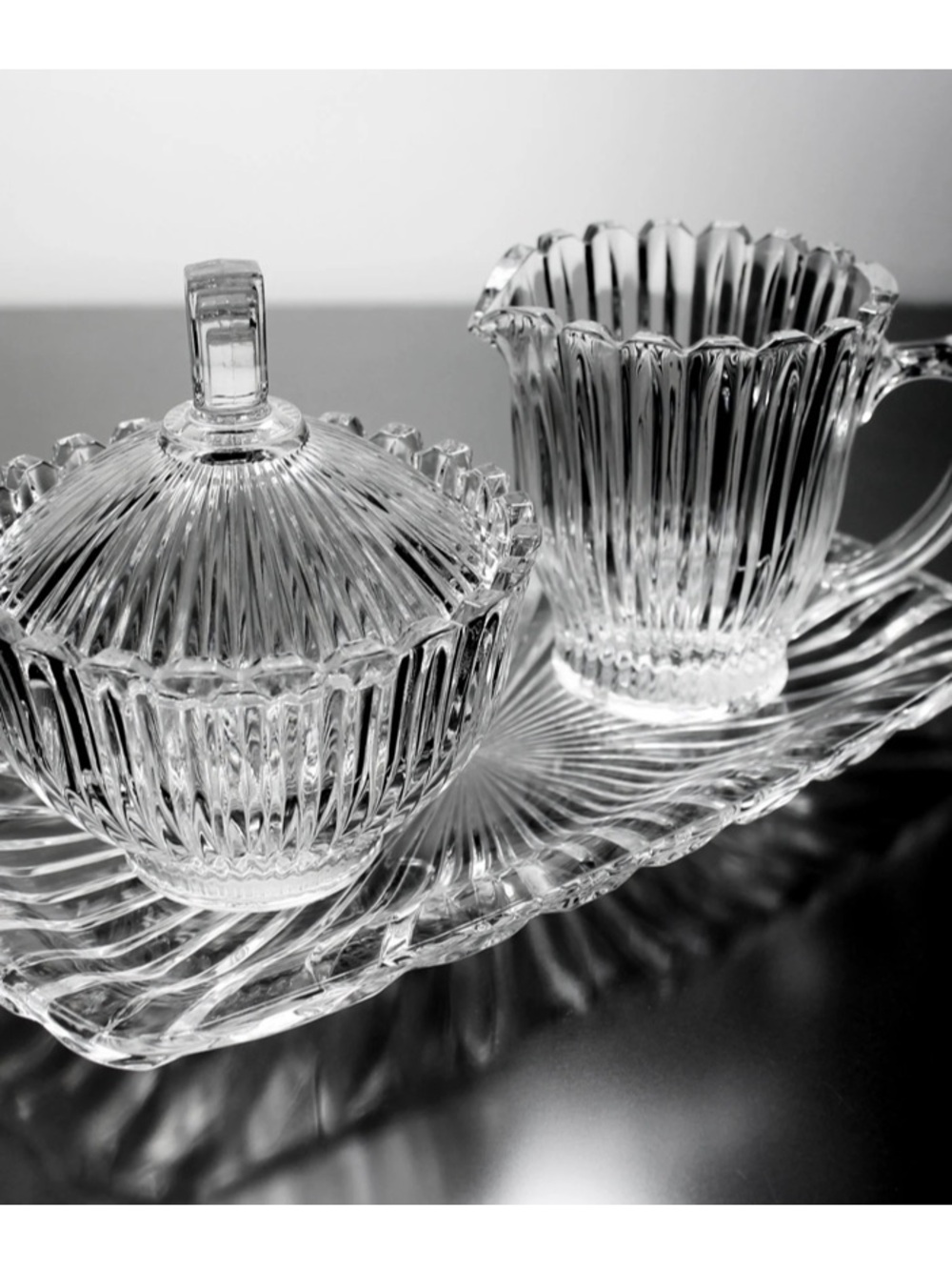 Mikasa Royal Suite Crystal Cream and Sugar Set with Tray 3 Piece Vintage Set NIB